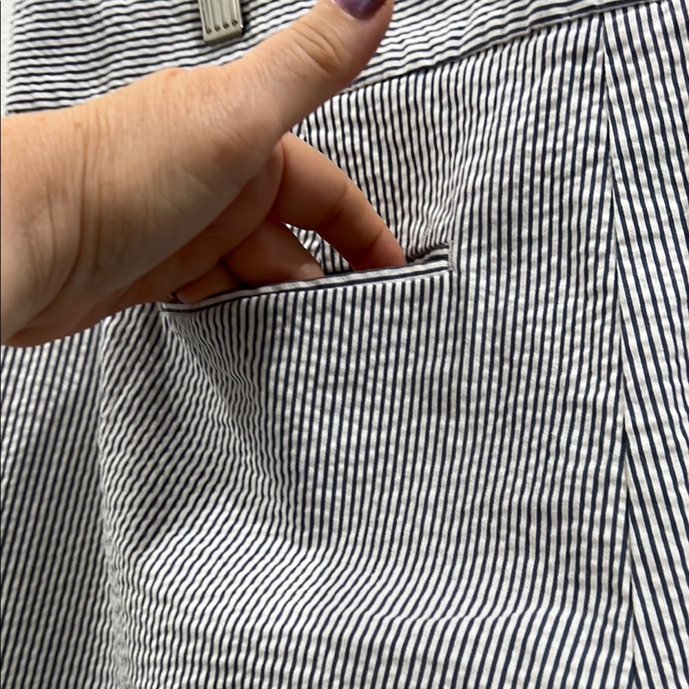 ANN TAYLOR Classic Seersucker Cotton Grey and White Striped Women's Shorts 12 - Picture 4 of 7